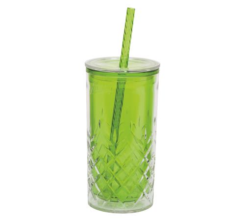 glass cup with lid and straw