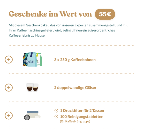Geschenke im Wert von 55&euro; zu Ihrer Espressomaschine