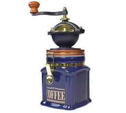Bisetti Vivalto vintage-style manual coffee grinder with blue ceramic body