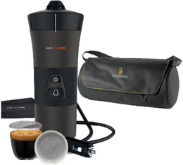 Cafetière Handpresso modèle Handcoffee Auto 12 volts pour dosettes Senseo et son étui de protection + cadeaux MaxiCoffe