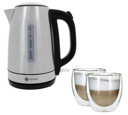 Bouilloire KT101 1.7L Inox KOTTEA + 2 Verres 25cl BODUM & thé OFFERTS