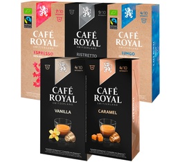 Selection pack - 50 Caf� Royal capsules (including Organic and Flavoured) for Nespresso