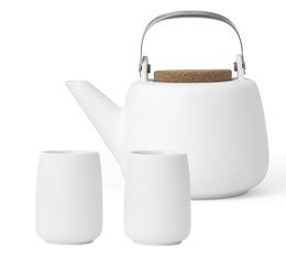 Théière en porcelaine blanche 1.2L Viva Scandinavia Nicola + 2 tasses 15cl 