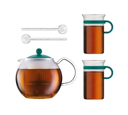 Bodum Assam turquoise Tea set - 1L Assam tea press + 2 x 300ml cups + 2 stirrers