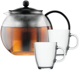 1L Bodum Assam tea press box + 2 glass mugs