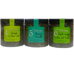 Trio of flavoured green teas: Orange and Lime, Pineapple and Vanilla, Red berries and Lime - Maison Taillefer